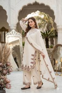 For Embroidered Women's Salwar Kameez Set Long Sleeve Shirt Palazzo Pants <b>Shawl</b> Party <b>Wedding</b> Graduation XL Quick Dry - Product Image 2