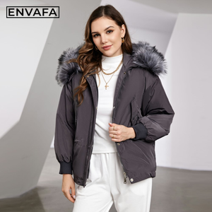 Real Fur Hood <b>Duck</b> <b>Down</b> Coat Short Puffer <b>Jacket</b> Thick Winter Parka Waterproof Zipper Outerwear Women's Premium Overcoat - Product Image 3