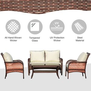 Set Divano da Esterno in Rattan PE a 4 Pezzi, Mobili da Conversazione Resistenti all'Acqua con Tavolo e 4 Sedie per Cortile - Product Image 4