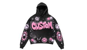 Sweat à capuche personnalisé imprimé motif dessin animé, coupe courte oversize, en molleton de coton, épaules tombantes, coupe carrée, options de strass disponibles - Product Image 6