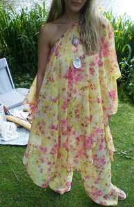 Combinaison Kaftan Jaune à Motifs Floraux pour Femme, Coupe Ample Bohème, Tenue de Plage, Vêtement de Vacances, Combinaison à Jambes Larges - Product Image 4