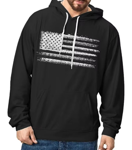 <b>Men's</b> Black Hooded Sweatshirt With White Print Casual Long Sleeve <b>Pullover</b> Regular Fit Cotton French Terry - Product Image 2