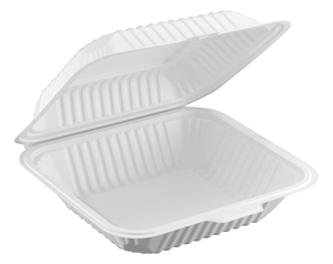 Disposable Plastic Clamshell Food <b>Container</b> with Lid for <b>Takeaway</b> Meals Minimalist Design 8.25 x 7.55 Inches - Product Image 2