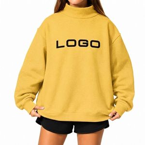 Sweat-shirts à col montant pour femmes, design élégant, couleurs unies, logo personnalisé, tissu léger et respirant, écologique et à séchage rapide - Product Image 1