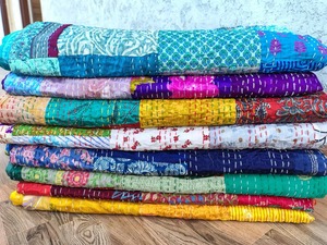 Cotton Kantha Quilt Patchwork Reversible All-Season Washable Modern Handmade <b>Quilted</b> <b>Bedspread</b> Blanket Wall Hanging Throw - Product Image 1