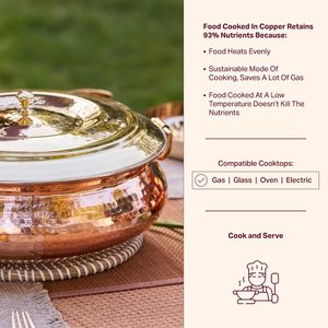 4 Ltr Copper Hammered Lagaan Cooking Biryani Handi Ceramic Non-Stick Interior Composite Hand Grip <b>Cast</b> Iron Lid Stainless Steel - Product Image 5
