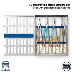 Ensemble de micro-chirurgie Castroviejo de haute qualité, 5 pièces, avec boîte de stérilisation, cassette porte-aiguilles, instruments dentaires approuvés CE - Product Image 2
