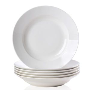 Modern 9.5 Inch Salad Serving Dinner Plates Set 6 White-Dishwasher Microwave Oven Safe Scratch Resistant - Product Image 1