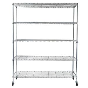 Scaffali da garage cromati a 5 livelli NSF per carichi pesanti con ruote e rivestimenti per scaffali, ideali per cucina e altro ancora - Product Image 4