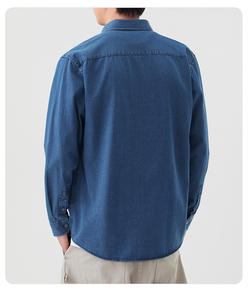 Men's Denim Shirt Button Down Collar Full Sleeve Solid Color Casual Loose Fit Washable Cotton Fabric - Product Image 5