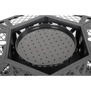 Bol à feu hexagonal moderne en métal avec combustible bioéthanol pour chauffage extérieur et décoration de jardin - Product Image 2