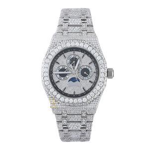 Vente en gros de montre de poignet en acier inoxydable de luxe entièrement glacé diamant cultivé en laboratoire date automatique montre de style Hip Hop avec certificat - Product Image 1