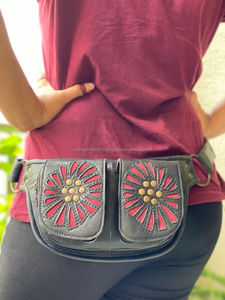 Riñonera clásica de cuero auténtico hecha a mano con cinturón ajustable riñonera de festival occidental única riñonera de cintura hasta el muslo - Product Image 2