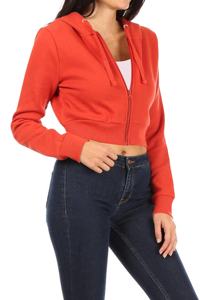 Women's Sportswear Casual Cotton Fleece Full <b>Zip</b> <b>Cropped</b> Sweatshirt Long Sleeves <b>Hoodie</b> with Solid Color for Winter - Product Image 3