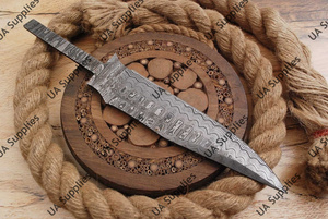 ใบมีดเปล่าคุณภาพพรีเมียม ทำจากเหล็กดามัสกัส แบบ Half Tang ตีขึ้นรูป สามารถปรับแต่งได้ สำหรับมีดล่าสัตว์และตกปลา ความแข็ง 58 HRC คมกริบ พร้อมอุปกรณ์เสริม - Product Image 2