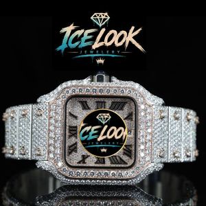 นาฬิกาข้อมือผู้ชาย ICE LOOK JEWELERY หรูหรา สแตนเลสสตีล หน้าปัดสี่เหลี่ยม ควอตซ์ 40 มม. หน้าปัดอนาล็อก คริสตัลแซฟไฟร์ สาย 20 มม. ประดับเพชรโมอิสซาไนต์ Ice Look - Product Image 5