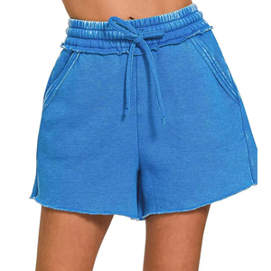 Women's <b>Shorts</b> Acid Wash <b>Shorts</b> 100% Cotton French Terry Fleece Customizable Sun Faded High Street Vintage Washed <b>Shorts</b> Women - Product Image 1