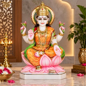 Estatua de Lakshmi Mata en Mármol con Loto |   Murti de la Diosa Lakshmi Hecho a Mano con Corona Detallada por MALIYAS Jaipur - Product Image 4
