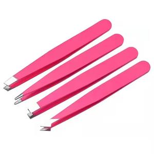 Ensemble de pinces à épiler professionnelles en acier inoxydable rose, lisses, à pointe inclinée, plates, de précision, pour l'épilation, outil de beauté, logo personnalisé - Product Image 1