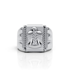 Bague Statement en Moissanite Motif Aigle, Argent 925, Bijou de Luxe Audacieux pour Homme avec Emblème d'Oiseau Détaillé et Cadre Texturé - Product Image 2