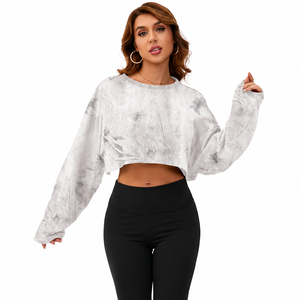 Sudadera extragrande de cuello redondo y corte cropped |   Sudadera corta de forro polar lavado con efecto tie-dye |   Ropa Urbana de Marca Privada OEM ODM - Product Image 1