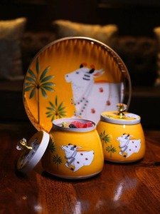 Most Selling Art Deco Pichwai Metal <b>Tray</b> with Matching <b>Storage</b> Jar for Diwali Ramadan & Wedding Gifts at Best Price - Product Image 3