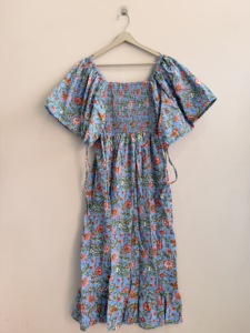 Boho Floral Print Knee-Length Cotton Dress with <b>Balloon</b> Sleeves Breathable Fabric - Product Image 5