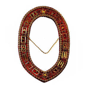 Accesorios Ceremoniales, Collar de Cadena para Logia Masónica, Joyas Chapadas en Oro, Terciopelo Rojo, Regalia Personalizada - Product Image 1