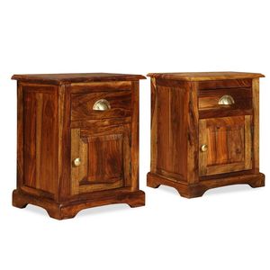 Set di 2 comodini medi in legno massello di acacia marrone - Product Image 1