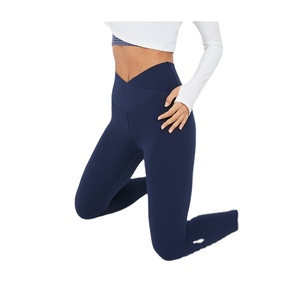 High Waist Full Length Leggings Solid Black Knitted Spandex Stretch Women's Workout Seamless Compression <b>Tummy</b> <b>Control</b> - Product Image 3