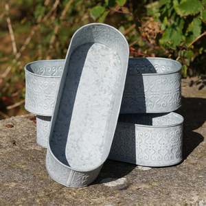 Zinc oval garden containers Galvanized metal <b>planters</b> Rustic outdoor <b>planters</b> Freestanding portable garden - Product Image 3