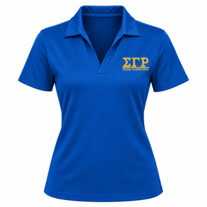 Camiseta Polo Azul Rey de Manga Corta con Cuello en V de Sigma Gamma Rho, con Estampado de Letras Griegas Amarillas en el Pecho, Ropa Casual de Hermandad - Product Image 3