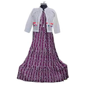 DISEÑADOR RAYON BANDHANI IMPRESO KURTI CON CHAQUETA VINO - Product Image 1