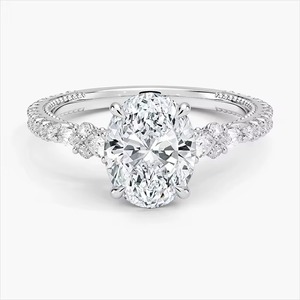 Trending 14k White Gold Oval VVS Moissanite Diamond <b>Ring</b> with Pave Diamond Band & Floral Accents Perfect From <b>Indian</b> Supplier - Product Image 1