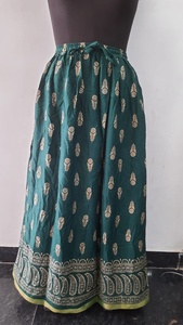Indian Style Casual Rayon Gold Floral Embroidery <b>Pencil</b> <b>Skirt</b> Ankle-Length Non-Stretch Waistband 26" Waist 40 Inches Length - Product Image 2