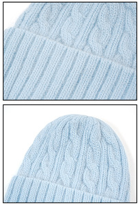 SPARKWELL INDUSTRY Unisex Knitted <b>Beanie</b> Hat Solid Color Light <b>Blue</b> 100% Acrylic Winter Warm Casual Adult 48-50cm Handmade Style - Product Image 6