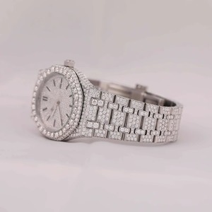 Reloj Automático Mecánico de Alta Calidad con Diamantes Moissanite para Hombre y Mujer, Chapado en Blanco, Claridad VVS, Esfera Romana Totalmente Adornada, Acero Inoxidable - Product Image 1