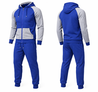 Ensemble de survêtement deux pièces pour homme, grande taille, hiver, color block, à capuche, zippé, avec pantalon de jogging à cordon de serrage, tenue sportive