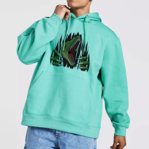 Sweat-shirt décontracté pour homme en molleton de coton vert menthe avec imprimé dinosaure, coupe classique, poche avant, idéal pour l'automne - Product Image 2