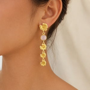 18k Gold Plated Round Cut Hydro Quartz Chalcedony Gemstone Earring Flower <b>Drop</b> Elegant Statement Fashion Earrings For Women - Product Image 3