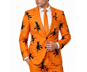 Men's Halloween Suit Orange Pumpkin Witch Print 2-Piece Costume, Spooky <b>Blazer</b> & Pants, Party Cosplay Outfit for Men - Product Image 3