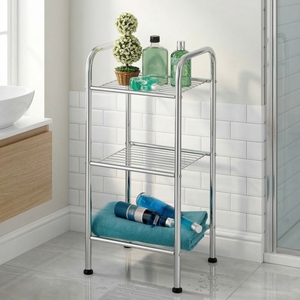 Three Tier <b>Metal</b> Storage Rack Rust Resistant Bathroom <b>Shelf</b> Minimalist Design Standing Type Wire Shelving <b>Unit</b> - Product Image 2
