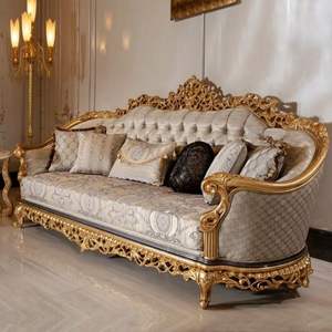 Juego de Sofás Seccionales de Lujo en Blanco Dorado, Diseño Tradicional en Forma de L con Esponja, para Apartamento, Sala de Estar, Estilo Hotel, Indonesia - Product Image 4