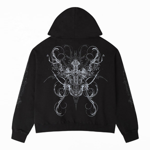 <b>Gothic</b> Printed Hooded Zipper Sweatshirt Men Black Skull Cross Design Regular Fit Autumn Streetwear Knitted Cotton <b>Jacket</b> - Product Image 4