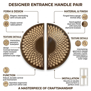 Poignée de porte architecturale de luxe en laiton massif Meridian |   Poignée d'entrée décorative et durable à design rayonnant pour hôtel principal - Product Image 5
