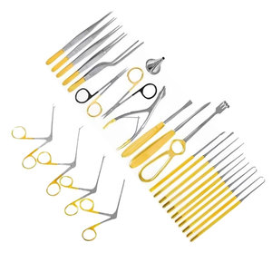 Kit d'instruments de micro-chirurgie ORL pour oreilles, avec poignée dorée, comprenant forceps auriculaires, spéculum, micro-curette, curette, rétracteur, fabriqué au Pakistan - Product Image 2