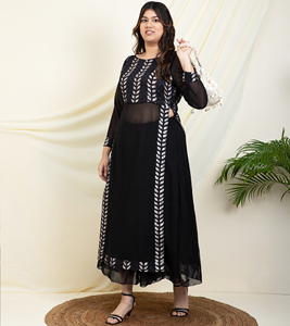 DEEBACO Women's Casual Plus Size Floral Rayon Ankle Length Tunic & Trouser Cord <b>Set</b> with <b>Embroidery</b> Western Style - Product Image 4