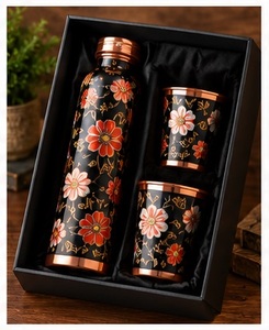 Peacock Pattern Copper Ayurvedic Water <b>Bottle</b> Set with 2 Cups Copper Lids Gift Box <b>Vintage</b> Portable Tumbler Set - Product Image 2