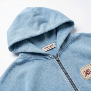 Vente en gros de sweat-shirts à capuche courts bleu clair |   Sweat à capuche oversize en molleton athlétique |   Sweat-shirt streetwear OEM - Product Image 3