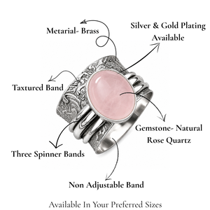 Soft Pink Rose quartz Silver Plated Handmade Tribal Spinner Gemstone <b>Ring</b> for Unisex Men Women - Product Image 2